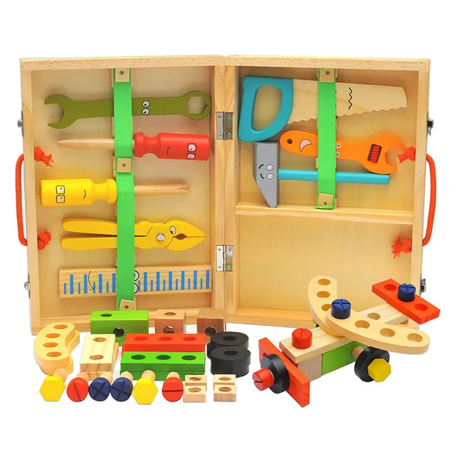 Wooden pretend play toolbox